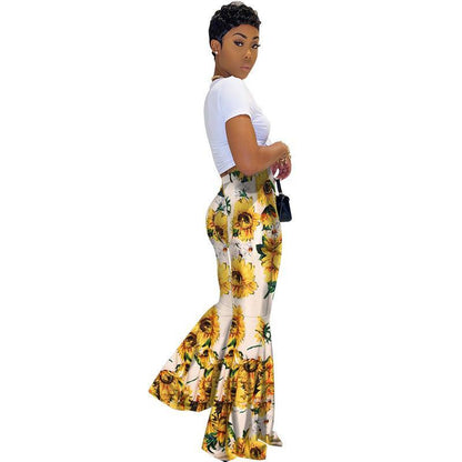 New Printed High-Waist Flared Pants Holiday Style Leggings