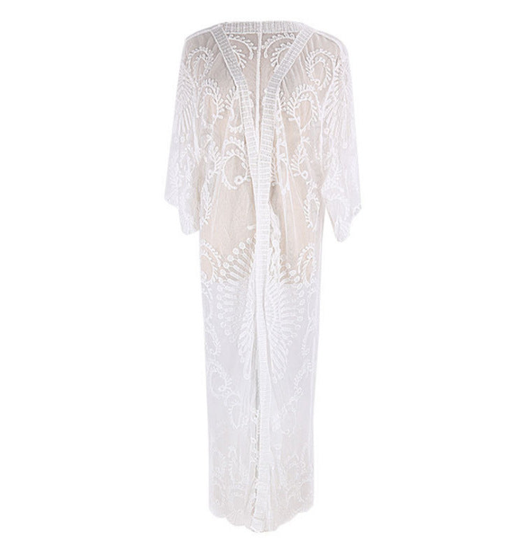Lace Embroidered Beach Sun-Kissed Loose-Fitting Vacation Dress Bikini Cardigan