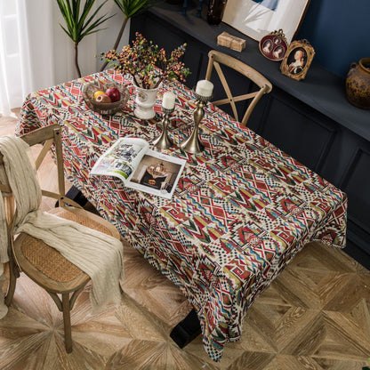 Geometry Bohemian Style Linen Double-Sided Pattern Thick Tablecloth