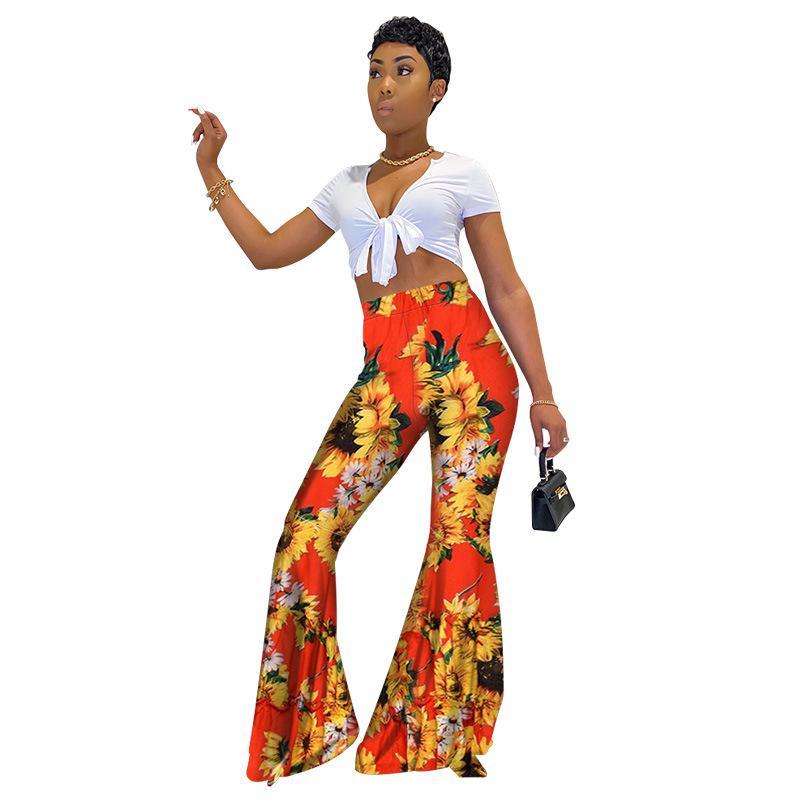 New Printed High-Waist Flared Pants Holiday Style Leggings