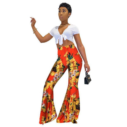New Printed High-Waist Flared Pants Holiday Style Leggings