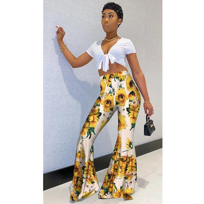 New Printed High-Waist Flared Pants Holiday Style Leggings
