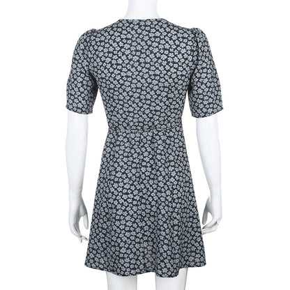 Romantic Purple Bow Girl'S Wind Flowers Show Thin Versatile V-Neck Dress