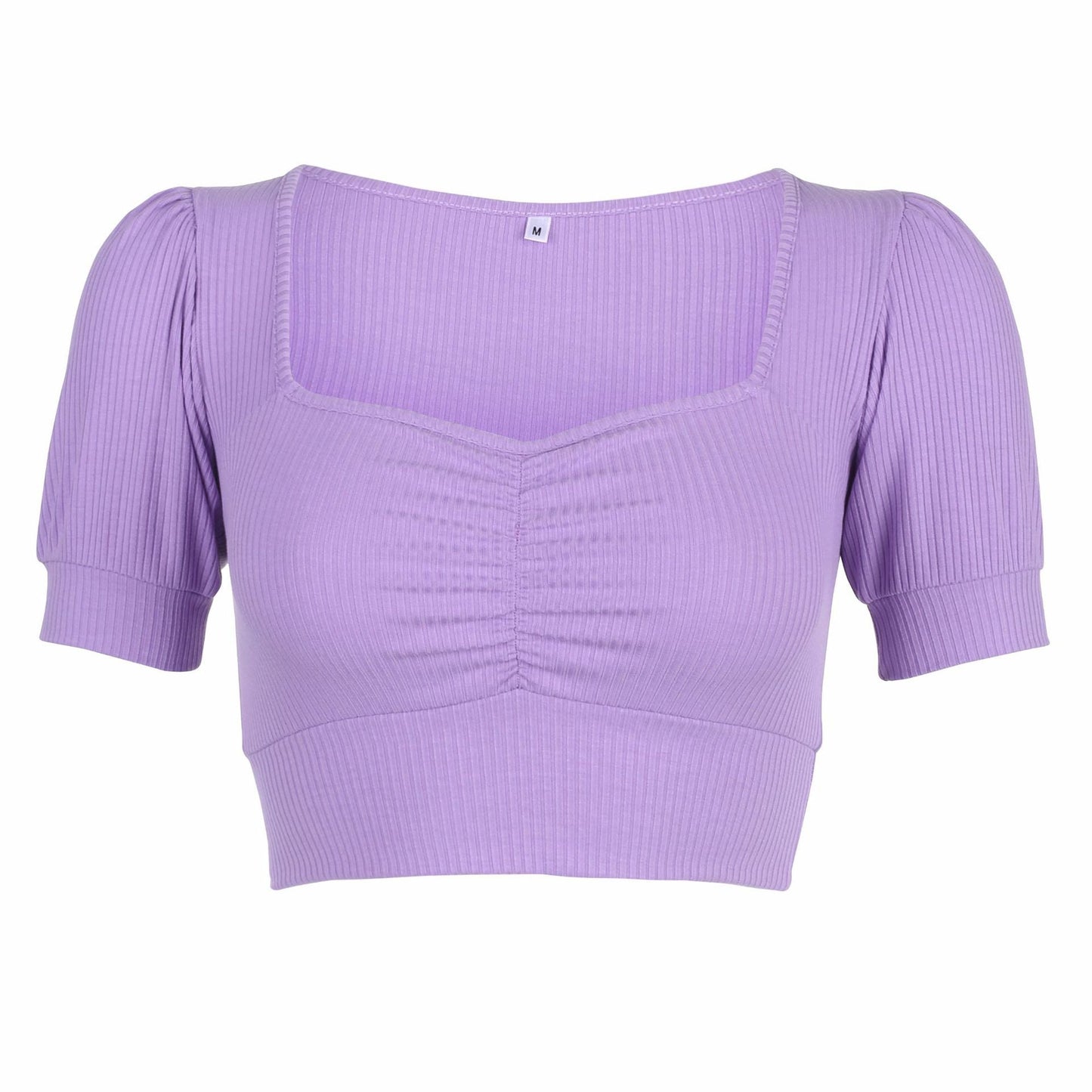 Spring And Summer Women'S Fashion Pit Pleated Palace Style Bubble Sleeve Open Navel Top