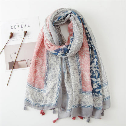 Japanese Literary And Artistic Fresh Cotton And Linen Scarf Retro Patchwork Bohemian Cashew Print Silk Scarf Beautiful Sunscreen Scarf