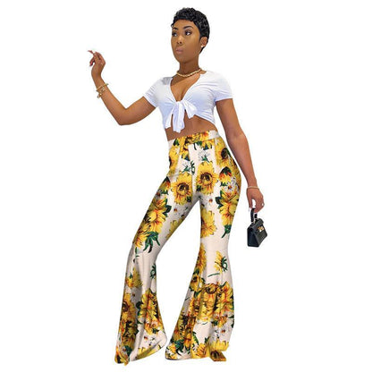 New Printed High-Waist Flared Pants Holiday Style Leggings