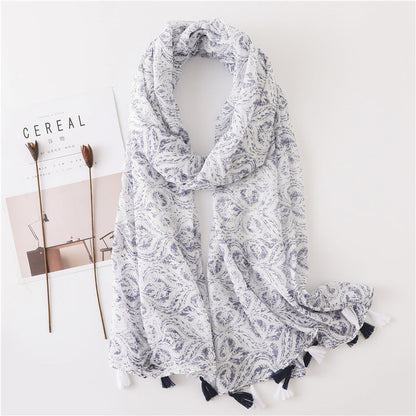 Japanese Literary And Artistic Fresh Cotton And Linen Scarf Retro Patchwork Bohemian Cashew Print Silk Scarf Beautiful Sunscreen Scarf