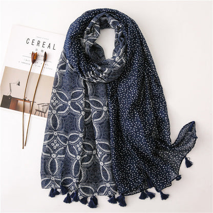 Japanese Literary And Artistic Fresh Cotton And Linen Scarf Retro Patchwork Bohemian Cashew Print Silk Scarf Beautiful Sunscreen Scarf