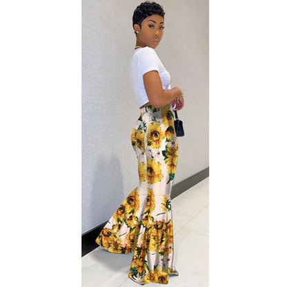 New Printed High-Waist Flared Pants Holiday Style Leggings