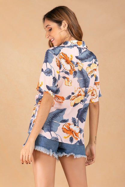 Women'S Summer Lapel Print Single Breasted Shirt