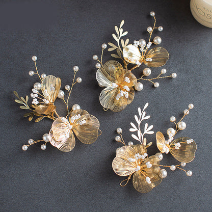 Elegant Golden Flower Headpiece with Earrings for Weddings