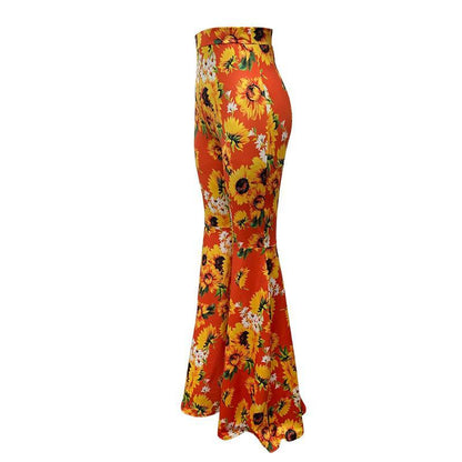 New Printed High-Waist Flared Pants Holiday Style Leggings