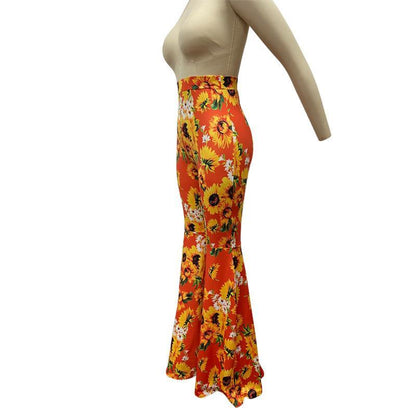 New Printed High-Waist Flared Pants Holiday Style Leggings