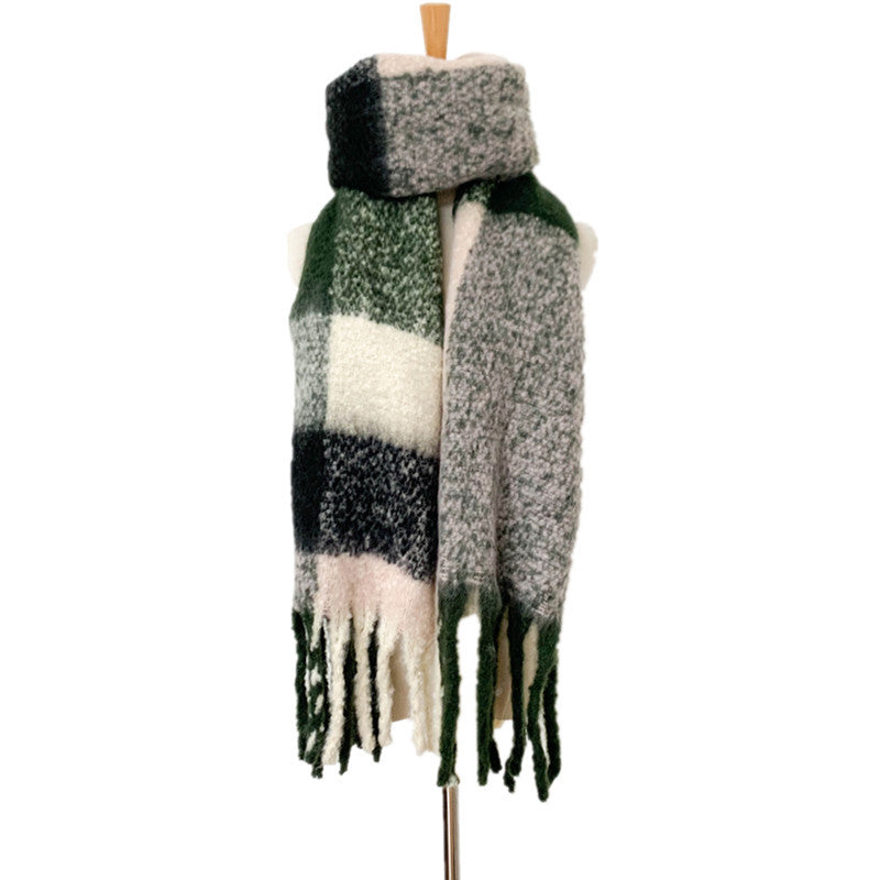 Soft Plaid Striped Tassel Warm Winter Scarf
