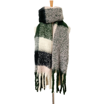 Soft Plaid Striped Tassel Warm Winter Scarf
