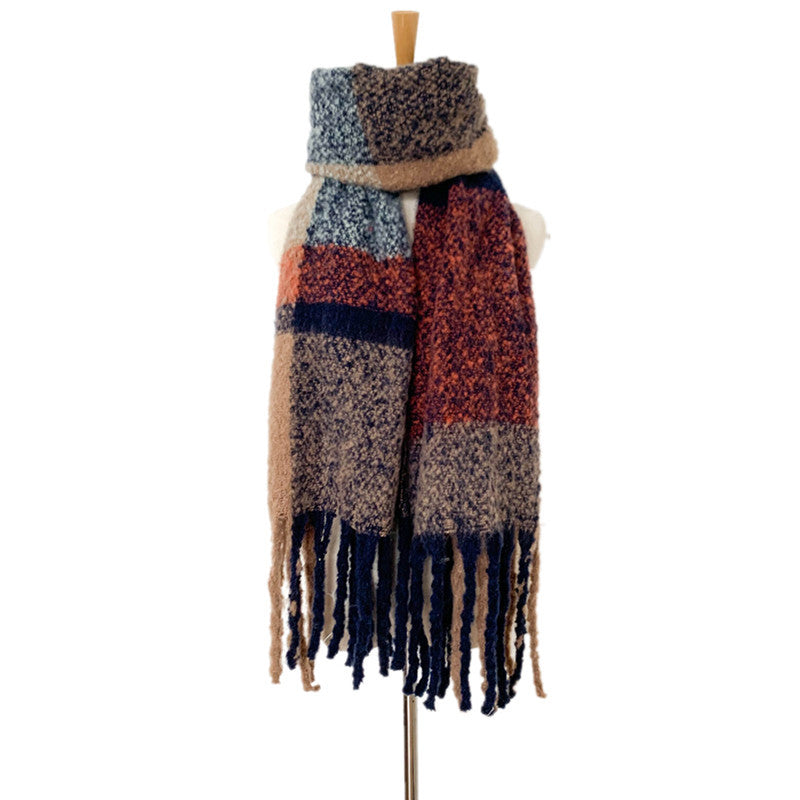 Soft Plaid Striped Tassel Warm Winter Scarf