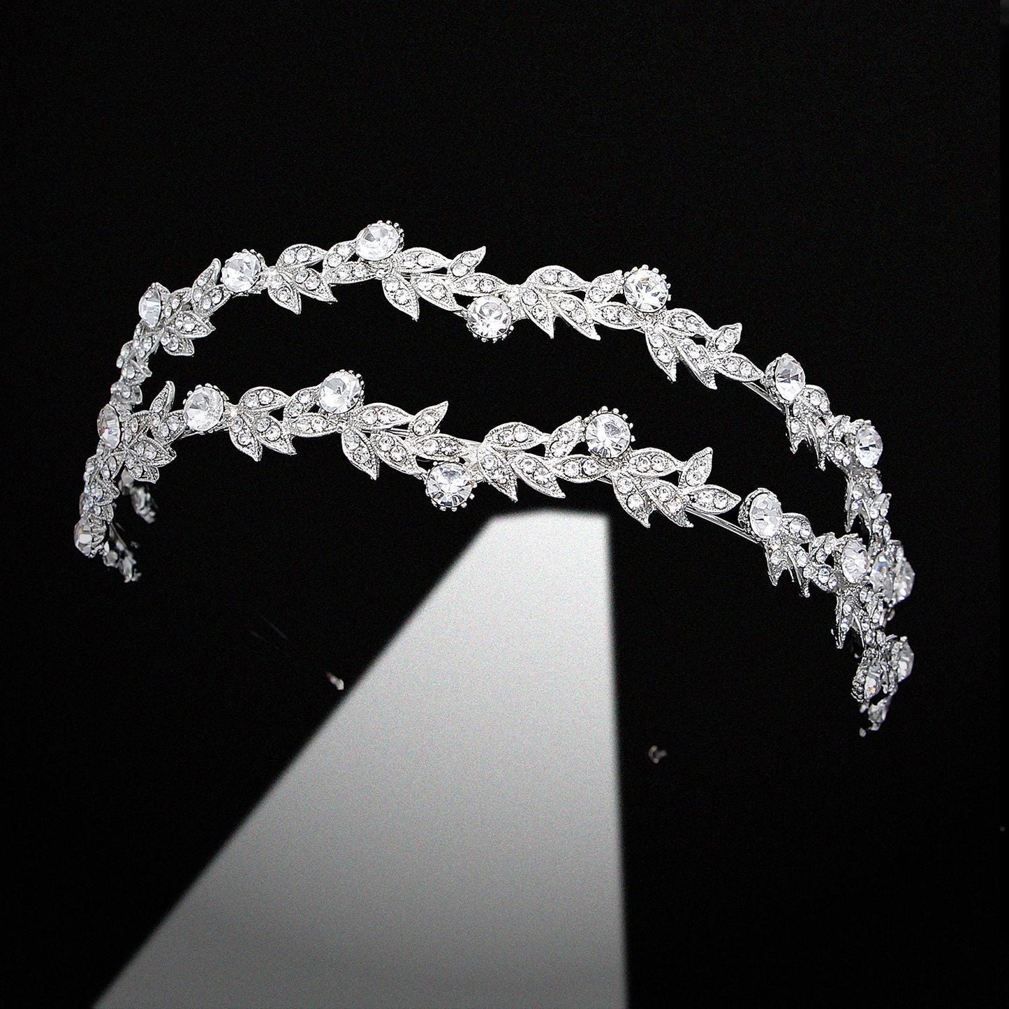 European Style Rhinestone Double Row Bridal Crown Headband