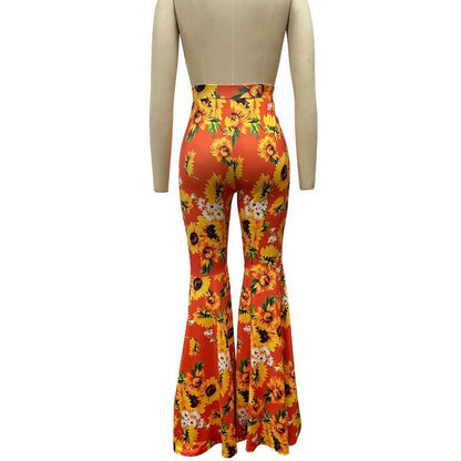 New Printed High-Waist Flared Pants Holiday Style Leggings