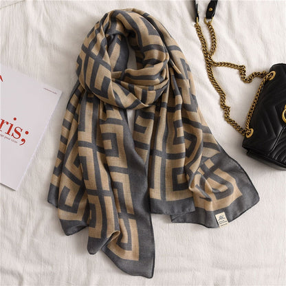 Cotton Contrast Color Printed Shawl Scarf