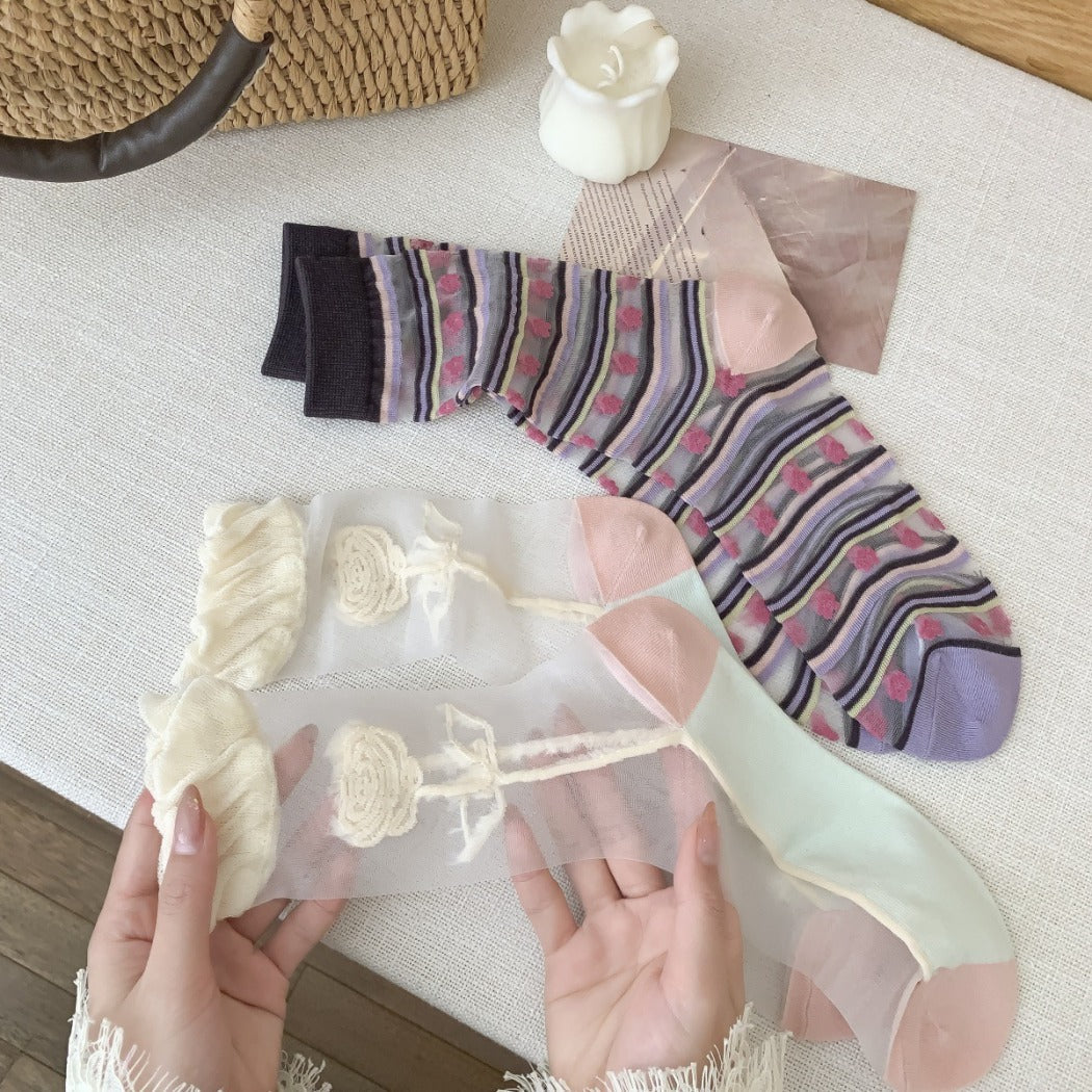 Rufia - Sweet Floral Mid-calf Socks for Women