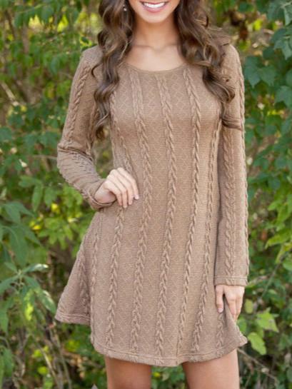 Spring Four-Color Knit Padded Sweater Round Neck Long Sleeve Dress