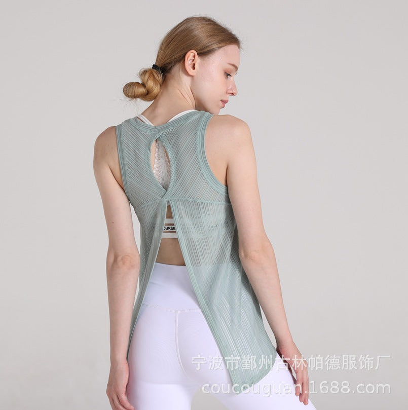 Yoga Vest Women'S T-Shirt Running Fitness Fashion Bandage Blouse Quick-Drying Breathable Loose Short Sleeve Ultra-Thin