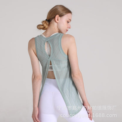 Yoga Vest Women'S T-Shirt Running Fitness Fashion Bandage Blouse Quick-Drying Breathable Loose Short Sleeve Ultra-Thin