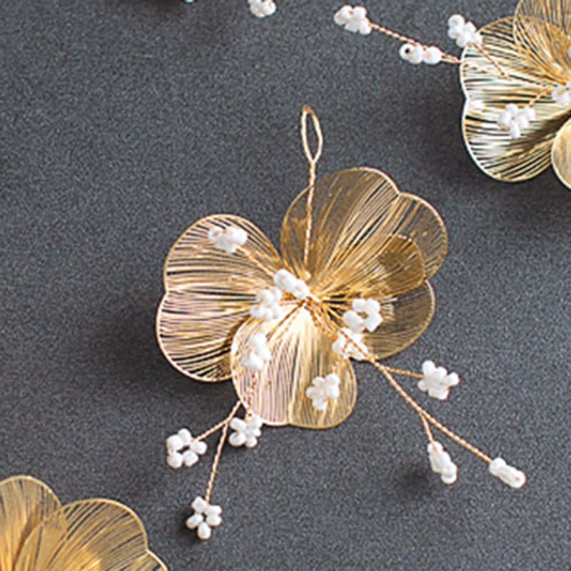 Elegant Golden Flower Headpiece with Earrings for Weddings