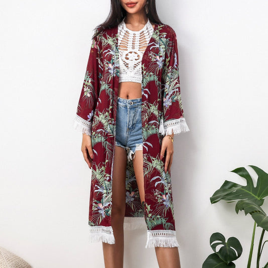 Women'S Summer New Beachwear Bikini Hoodies Long Sushi Cotton Sunscreen Women