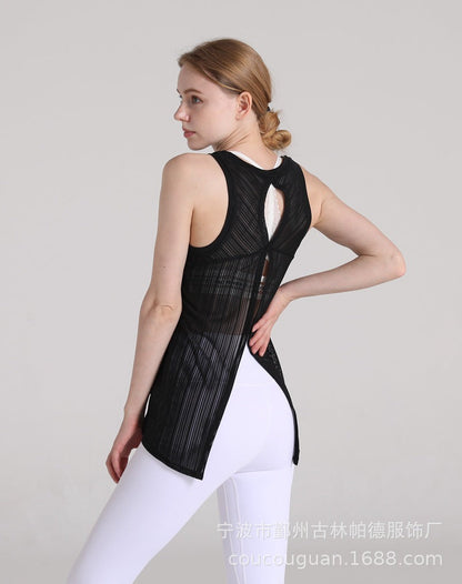 Yoga Vest Women'S T-Shirt Running Fitness Fashion Bandage Blouse Quick-Drying Breathable Loose Short Sleeve Ultra-Thin