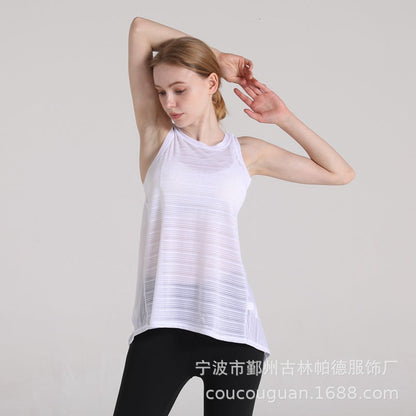 Yoga Vest Women'S T-Shirt Running Fitness Fashion Bandage Blouse Quick-Drying Breathable Loose Short Sleeve Ultra-Thin