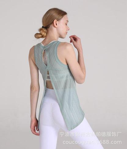 Yoga Vest Women'S T-Shirt Running Fitness Fashion Bandage Blouse Quick-Drying Breathable Loose Short Sleeve Ultra-Thin
