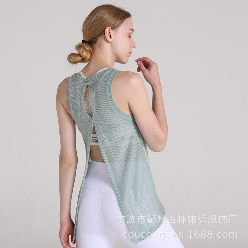 Yoga Vest Women'S T-Shirt Running Fitness Fashion Bandage Blouse Quick-Drying Breathable Loose Short Sleeve Ultra-Thin