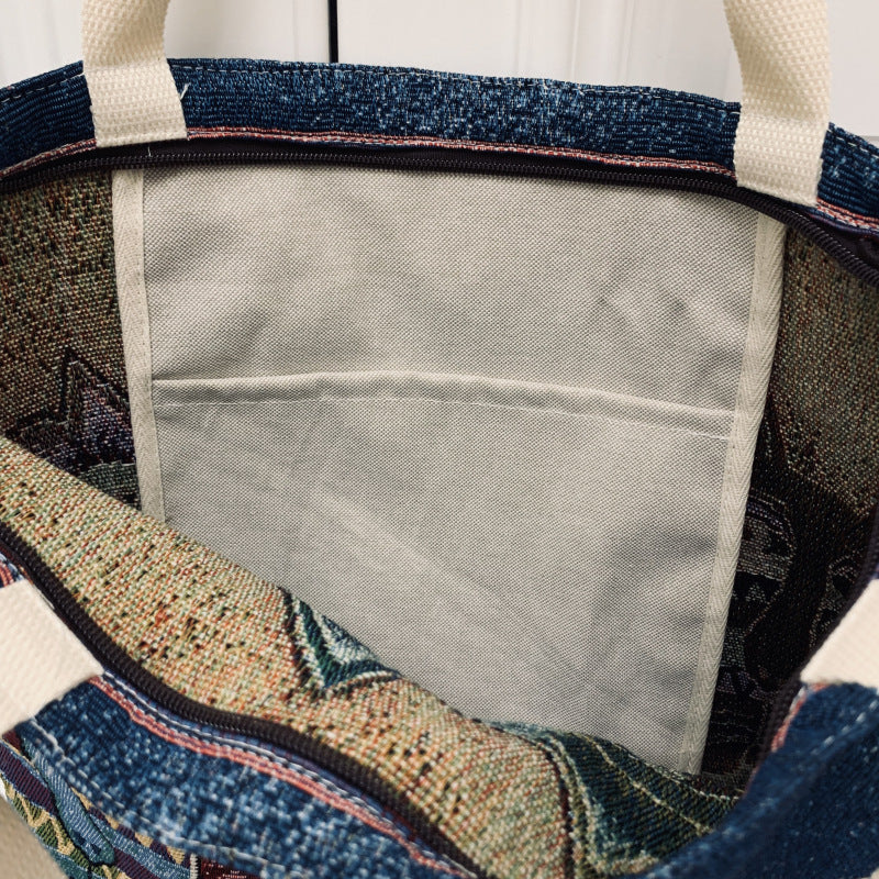 Vintage Floral Embroidered Knitted Shoulder Bag for Daily Use