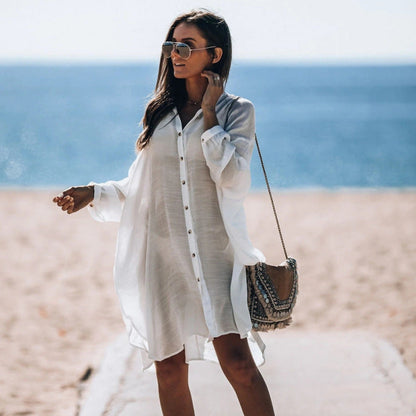 Beach Shirt Bamboo Cloth Loose Sun Protection Shirt Holiday Blouse