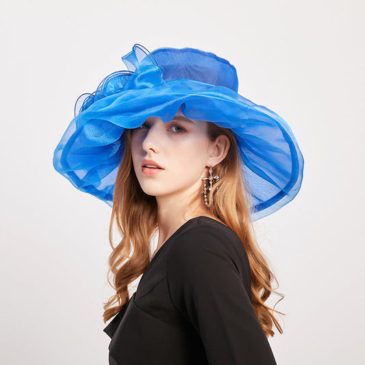 Summer Ougan Gauze Hat Fashion Hat Women'S Flower Beach Sun Hat Big Brim Face Shield Sun Hat