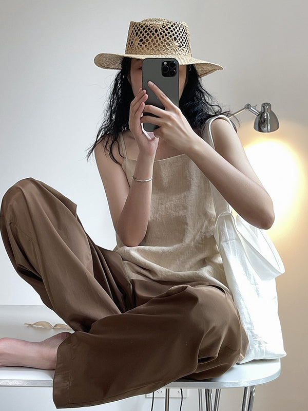 Casual Lightweight Loose High-Waisted Solid Color Wide Leg Pants