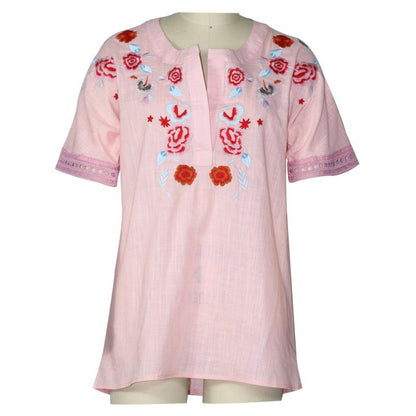 Summer New Style Women'S Short-Sleeved Fashion Embroidery Lace Casual T-Shirt