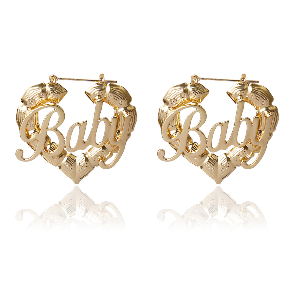 Hip Hop Punk Round Bamboo Earrings Creative Heart-Shaped Baby Letter Studs