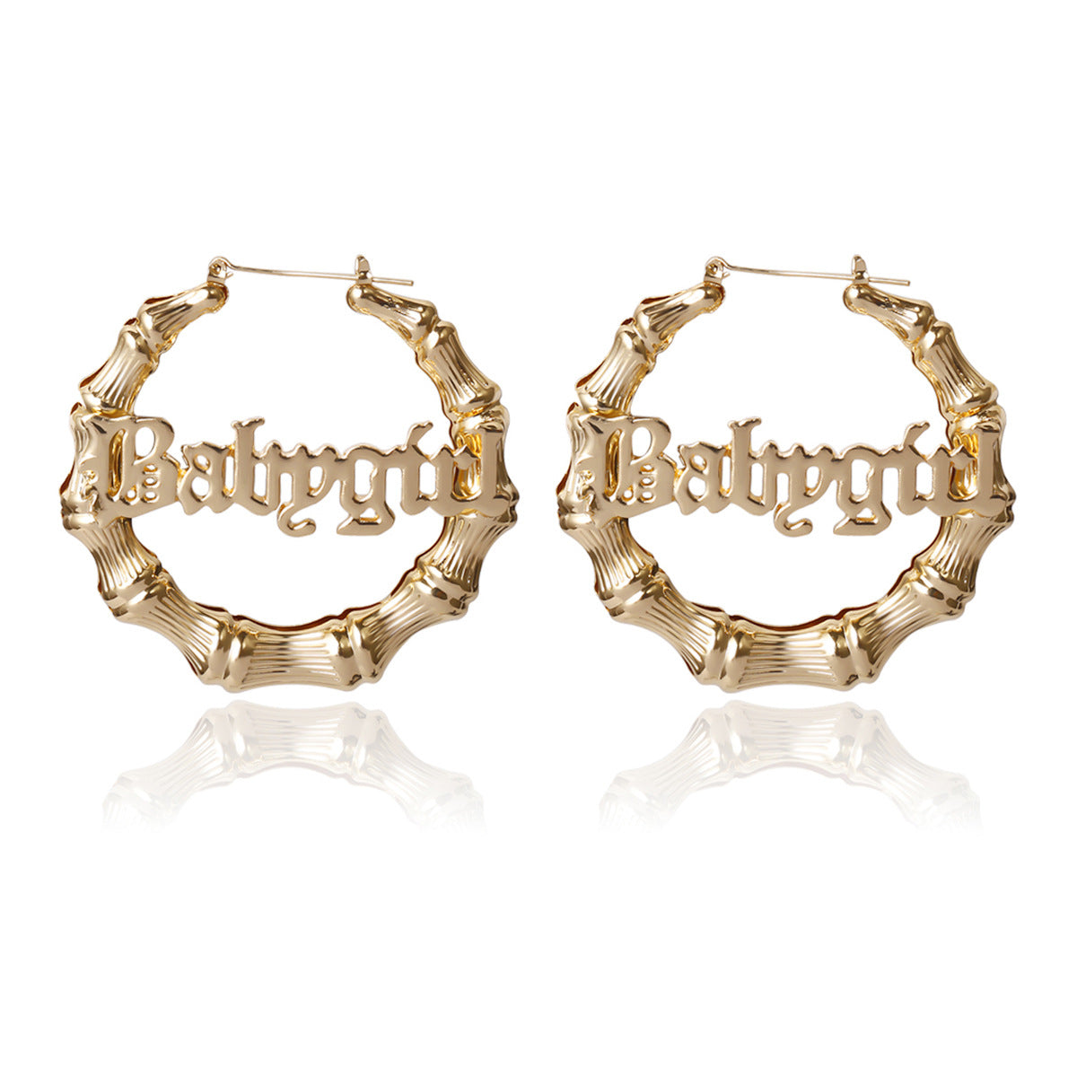 Hip Hop Punk Round Bamboo Earrings Creative Heart-Shaped Baby Letter Studs