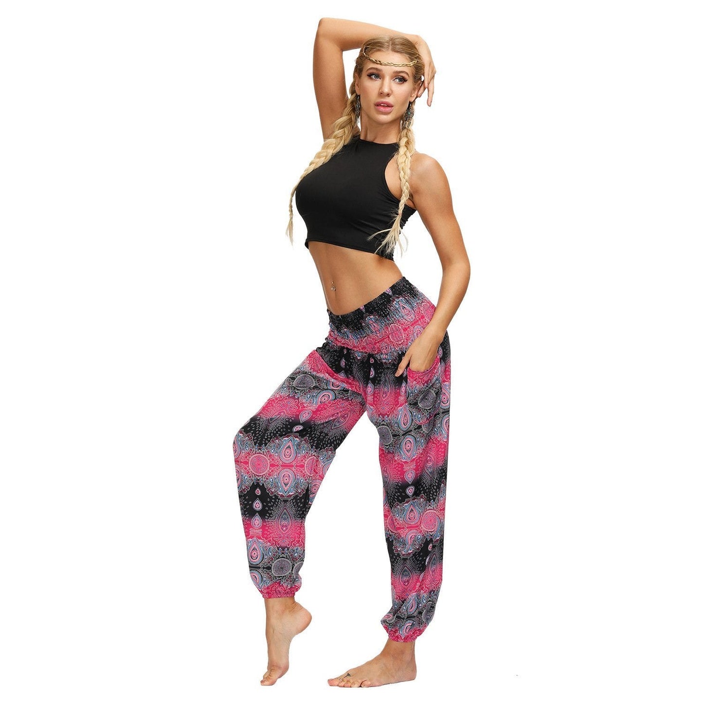Printed Ethnic Style Elastic Waist Large Size Wide-Leg Bloomers