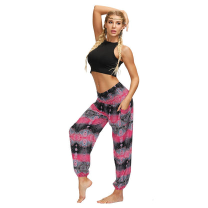 Printed Ethnic Style Elastic Waist Large Size Wide-Leg Bloomers