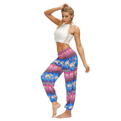 Printed Ethnic Style Elastic Waist Large Size Wide-Leg Bloomers
