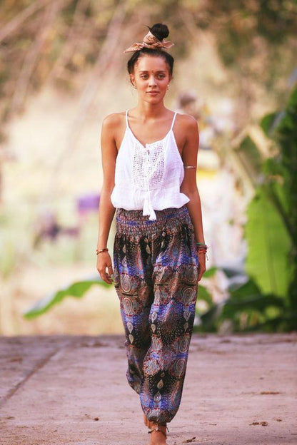 Printed Ethnic Style Elastic Waist Large Size Wide-Leg Bloomers
