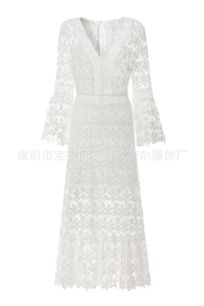 New Boho Women'S Sexy Backless Slim Lace Big Swing Long Dress