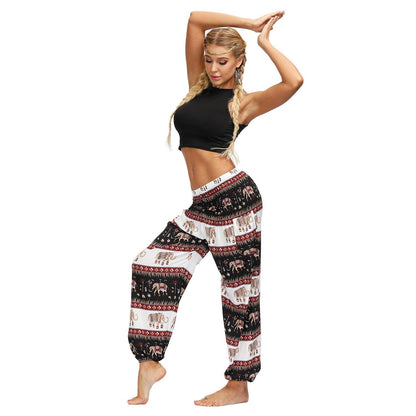 Printed Ethnic Style Elastic Waist Large Size Wide-Leg Bloomers