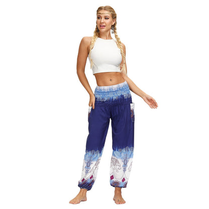 Printed Ethnic Style Elastic Waist Large Size Wide-Leg Bloomers