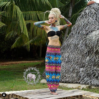 Printed Ethnic Style Elastic Waist Large Size Wide-Leg Bloomers