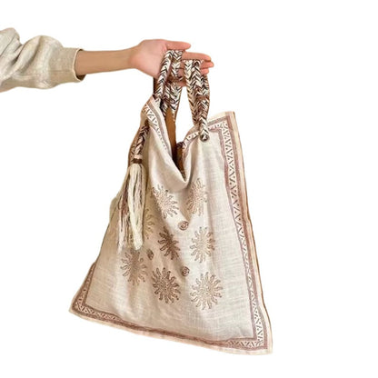 Cosbai - Boho Square Tote Bag With Tassel