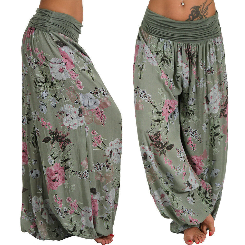 Digital Print Long Wide Leg Slacks Harem